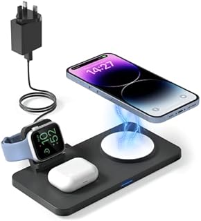 GEEKERA Wireless Charger, 2 in 1 Mag-Safe Charger [with 24W Adapter], Wireless Phone Charger Compatible with iPhone 14/13/12 Series, Fast Wireless Charging Pad for AirPods Pro 2/Pro/3/2