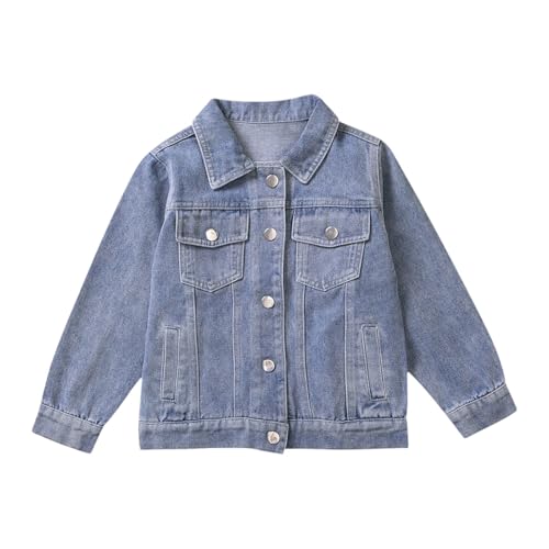 Kids Girls Button Down Denim Jackets Long Sleeve Lapel Retro Washed Coats Fall Fashion Y2k Streetwear With Pockets