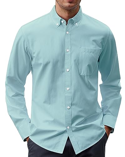 Image of J.VER Men's Oxford Shirt Solid Casual Button Down Collar Shirts Long Sleeve Dress Shirts with Pocket