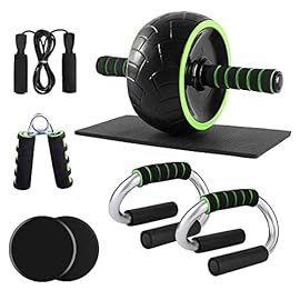 SJYDQ AB Wheel Roller Set with Push Up Bars Gliding Discs Jump Rope Hand Exerciser Pad Home Gym Workout Equipment for Body Training