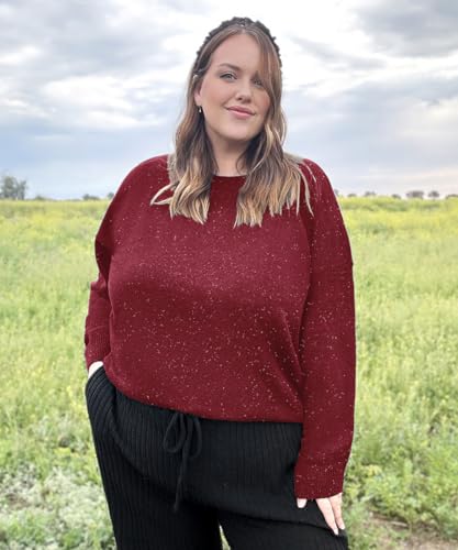 Image of CARCOS Plus Size Sweaters for Women Solid Crew Neck Knit Tops Casual Long Sleeve Pullover Sweater Sparkly Tunic Shirts