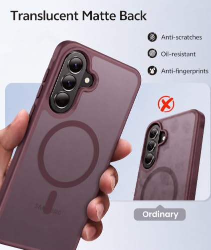 Image of Elzzi Magnetic Cover for Samsung A37 Case [MIL-Grade Drop Tested & Compatible with MagSafe] Translucent Matte TPU + Hard PC Back Cover, Anti-Scratch Shockproof Phone Case (Wine)