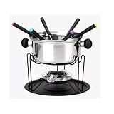 Kit Fondue 11 Peças, Panela em Inox 22cm com Base Giratória, 6 Garfos Coloridos, Suporte e Queimador