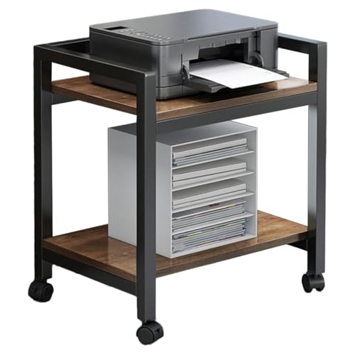 IEOWY Mobile Printer Stand with Storage Shelf, 2/3 Tier Rolling Office Cart, Compact Under Desk Printer Rack for Small Spaces - Black (L51xW30xH58cm)
