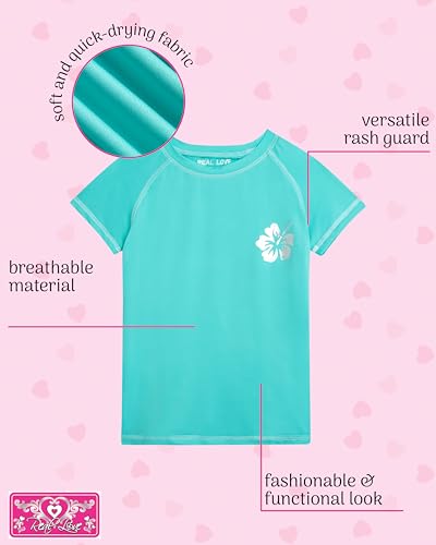 Image of Real Love Toddler Girls Rash Guard - Quick Dry Sun Protection Swim Shirt Girls Short Sleeve Rash Guard Kids Swim Top (2T-16)