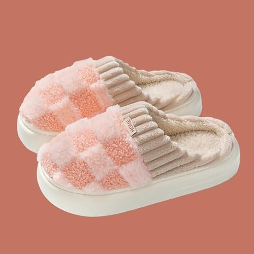 Checkered Slipper House Slippers for Women Men Plush Warm Fuzzy Slippers Memory Foam Indoor Anti Slip Bedroom Shoes2