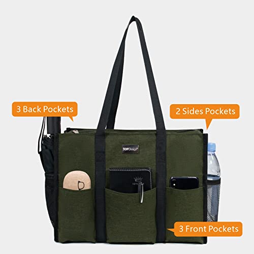 Image of TOPDesign Utility Water Resistant Tote Bag with 13 Pockets, Top Zipper Closure & Thick Bottom Support, for Working Women