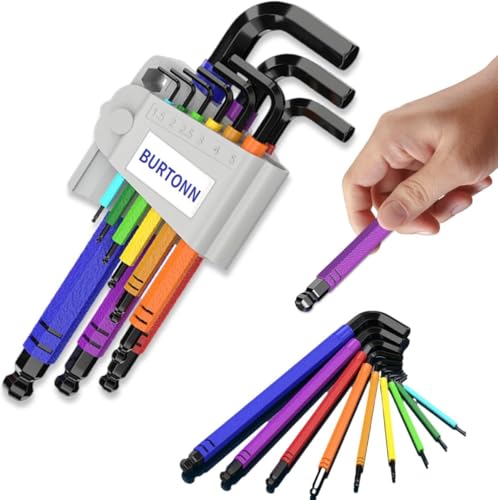 Uni-Fine 9Pcs 1.5-10 mm Allen Key Set, Professional Allen Keys with Ball Head, 9-Piece Hex Key Set for Bicycle