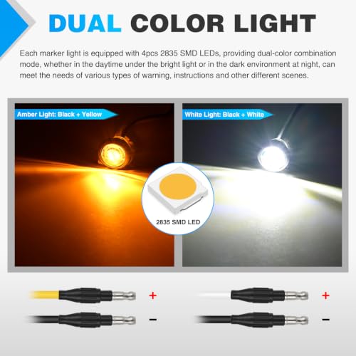 Image of Nilight 3 /4 Inch Dual Color Marker Light Amber Turn White Clearance Lights