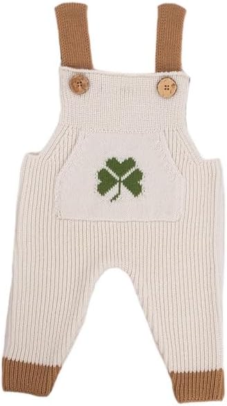 SAOL Baby Knitted Button-Patterned Straps Overalls Romper Shamrock Toddler Little Infant Baby Gift