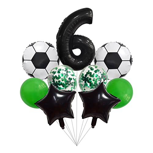 Juego de Globos de fútbol para decoración de 6 cumpleaños, número 6, Globos de fútbol, Globos de Estrella, Globos de Confeti Negros para niños, Fiesta de cumpleaños,6º decoración de Fiesta de fútbol Cover