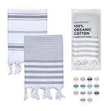 FESHKA Turkish Hand Towels Set of 2-100% Organic Cotton, 18x32 Prewashed Super Absorbent Peshtemal T