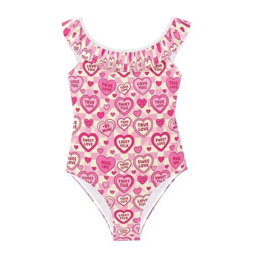 Maillot de bain fille volanté rose et confortable à cœurs