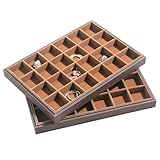 KunGe 2Pcs/Set Wood Jewelry Organizer Tray, Stackable 24 Grid Jewelry Display Tray for Drawer, Rings Earring Storage Case, Necklace Accessories Display Holder for Store Selling or Home Show