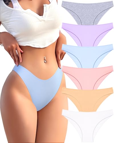 Image of FINETOO 6 Pack Cotton Underwear for Women Cute Low Rise Bikini Panties High Cut Breathable Sexy Hipster Womens Cheeky S-3XL