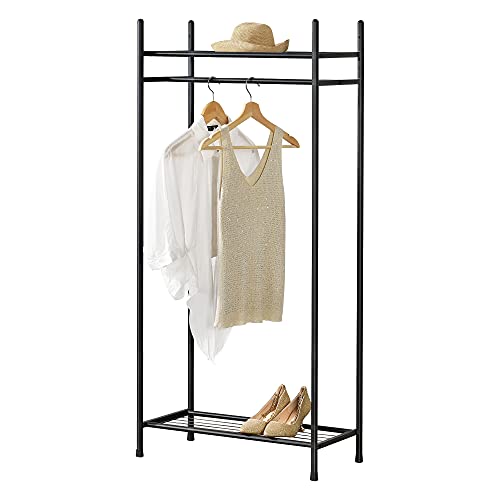 Organizzatore Guardaroba, Scaffalatura con Asta Appendiabiti e 2 Ripiani, Cabina Armadio Senza Ante (AxLaxP) 130 x 60 x 30 cm - Nero, Metallo