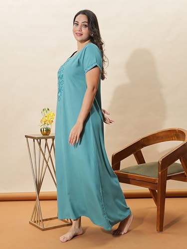 Image of 9shines Label Stylish Alpine Nighty Maxi for Women | Full Length Trendy Nightgown | Premium Nightdress | Nightwear | Heavy Embroidery Nighty with Pockets(2891)