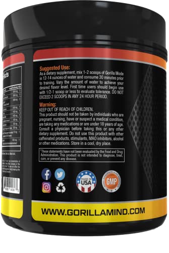 Gorilla Mode Pre Workout - Massive Pumps · Laser Focus · Energy · Power - L-Citrulline, Creatine, Glycerpump™, L-Tyrosine, Agmatine, Kanna, N-Phenethyl Dimethylamine Citrate - 608 Grams (Lemon Lime) #TOP1