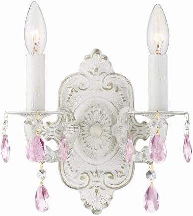 Paris Market 2 Light Rose Crystal Antique White Sconce