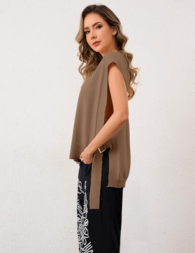 MISSACTIVER Women Oversized Round Neck Sleeveless Sweater Vest Knit High Low Hem Side Tie Solid Color Pullover Tank Tops2