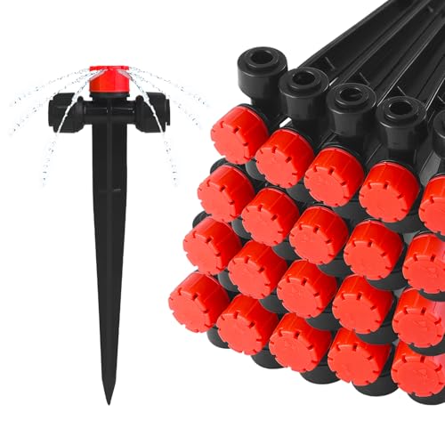 TTioDri Push-to-Fit Drip Irrigation Emitters for 1/4" Drip Irrigation Tubing, 20 Pcs Adjustable 360 Degree Water Flow Drippers Sprayer on Stake 360° Full Circle Multi-Stream Irrigation In-line Dripper