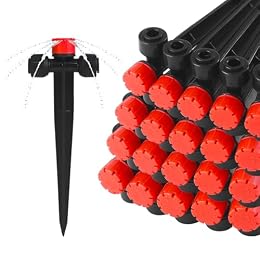 TTioDri Push-to-Fit Drip Irrigation Emitters for 1/4" Drip Irrigation Tubing, 20 Pcs Adjustable 360 Degree Water Flow Drippers Sprayer on Stake 360° Full Circle Multi-Stream Irrigation In-line Dripper