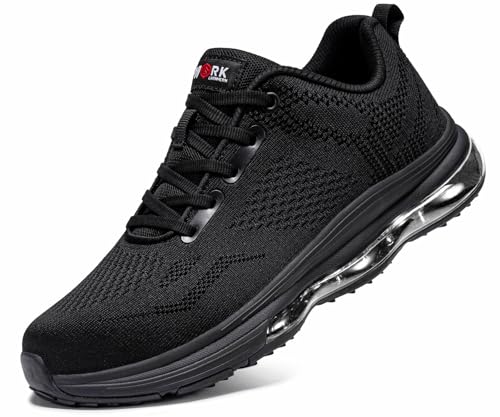 LARNMERN Steel Toe Shoes Men Wear Resistant Work Safety Sneakers Comfortable Slip On Construction Cushion Walking Tennis Shoes