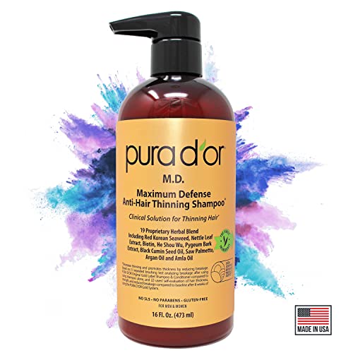 Pura D’or Md Anti-Hair Thinning Shampoo W/ 0.5% Coal Tar, Biotin Shampoo (16Oz) 19+ Dht Herbal Blend For Dry & Itchy Scalp, No Sulfates, For Men & Women (Packaging Varies) #TOP4