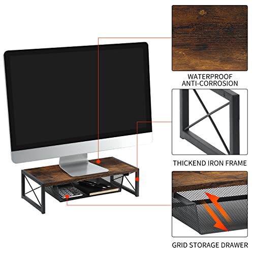 Yinmit Monitor Stand Riser With Storage Drawer, 17.7 Inch Desktop Shelf Organizer, Ergonomic Desk & Tabletop Monitor Stand For Laptop, Computer, Macbook, Notebook, Pc (Small) #TOP5
