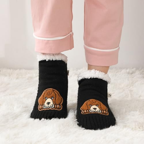 Image of ZYZX Cute Dog Slipper Socks for Women with Grips,Fuzzy Socks Indoor