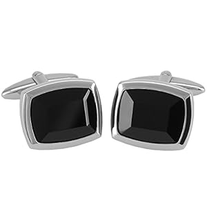 LINDENMANN manchetknoppen, roestvrij staal/onyx, in etui, 10530