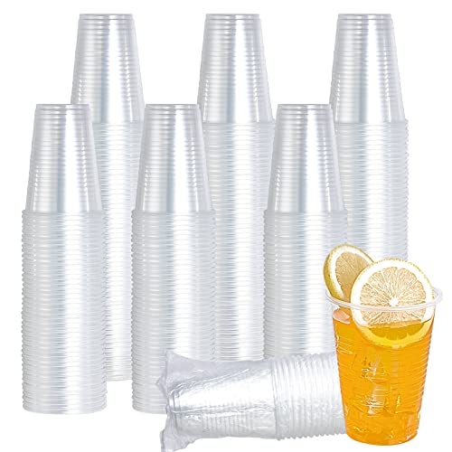 Vplus 500 Pack 9 OZ Clear Plastic Cups, Individually Wrapped PP Plastic Cups Disposable 9 OZ Drinking Glasses for Hotel Party Thanksgiving Christmas