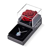 to My Wife - Preserved Real Rose with Heart Necklace I Love You Gift Set Anniversary Birthday Gifts for Wife (Red Rose)
