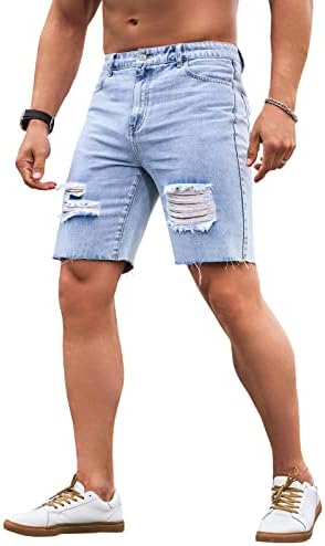 LONGBIDA Men's Loose Fit Denim Cargo Shorts with Multi Pockets(6833 Blue,30)