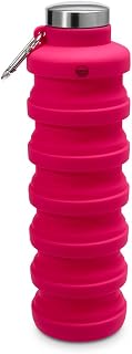 Mayim Collapsible Water Bottles Silicone Travel Tumbler with Clip for Backpack, Reusable Portable Sport Water Bottle for Gym, Camping, Hiking or Airport, 24 Oz Fucshia