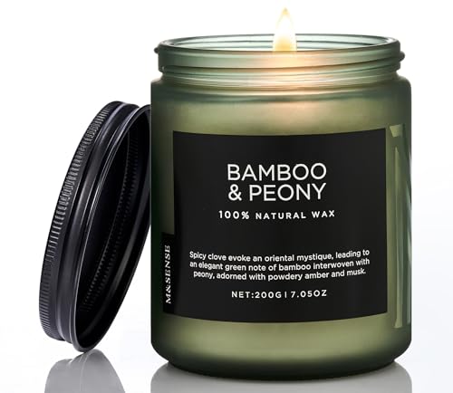 M&SENSE Duftkerze im Glas – Sojawachskerze Bambus-Pfingstrose 200g | Frischer und Blumiger Duft | 50 Stunden Brenndauer | Natürliche Kerze für Zen-Atmosphäre und Entspannung
