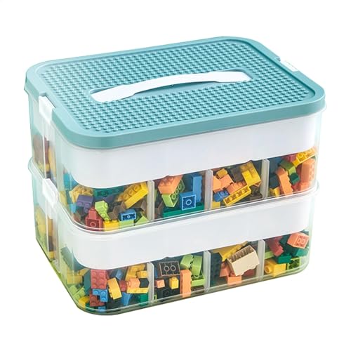 Duplo Storage Box - Boxes Storage | Building Blocks Storage Box | 2 Layers Toy Organizer Bins with Compartments | Kids Toy Organizer Box for Building Bricks Dolls Crafts Organization