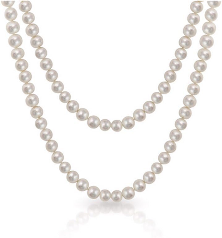 Women's Long Beaded Pearl Necklace - Natural Freshwater 8-9mm Baroque Pearls in White, Black, Pink, and Multicolor - 48 Inches