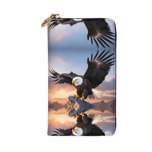 Leather Wallet 7.48 x 4.13 in - Stylish and Durable Wallet for Women with Multiple Compartments and Zipper Design Mighty Bald Eagle Pattern2