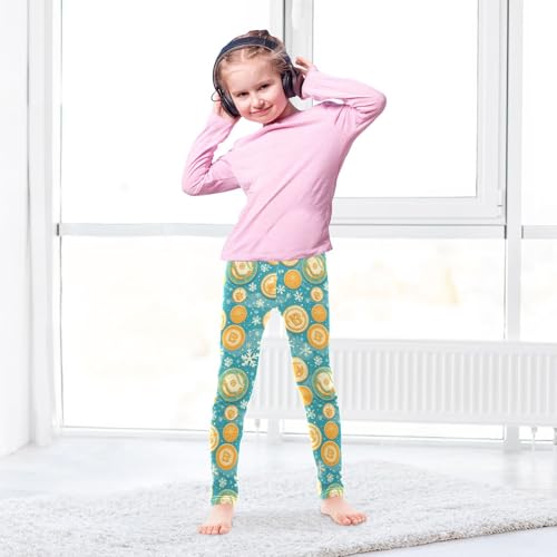 KLL Flying Bitcoins and Snowflakes Toddler Girls' Athletic Leggings Stretch Full Length Workout Pants Running4