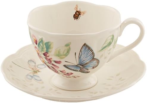 Lenox Porcelain Meadow Cup and Saucer, 1.3 LB, Blue Butterfly