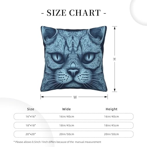 Housse de coussin chat bleu velours côtelé déco canapé 45x45