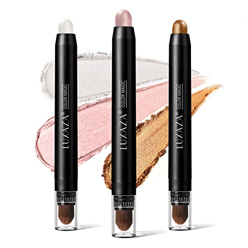LUXAZA 3Pcs Shiny Pearl Shiny Pink Brown Eyeshadow Stick Set, Matte And Shimmer Creamy Eyeshadow Pencil, Shiny Pearl Shadow Stick Set, Waterproof Long Lasting Eye Shadow Pen