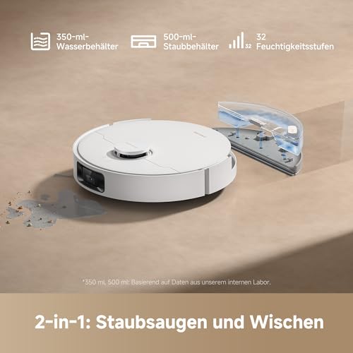 DREAME D20 Pro Plus Saugroboter, 13.000 Pa Saugkraft, DuoBrush für Tierhaare, Eckenrein, Selbstentl, Hindernisverm. m. LDS-Navigation & Laser, saugt und wischt, Hartböden & Teppiche, 5.200 mAh Akku