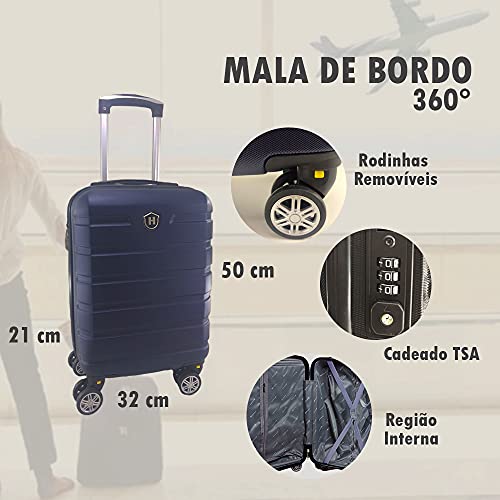 Mala De Bordo Viagem Rígida Em Abs 4 Rodinhas 360º Cadeado (Azul)
