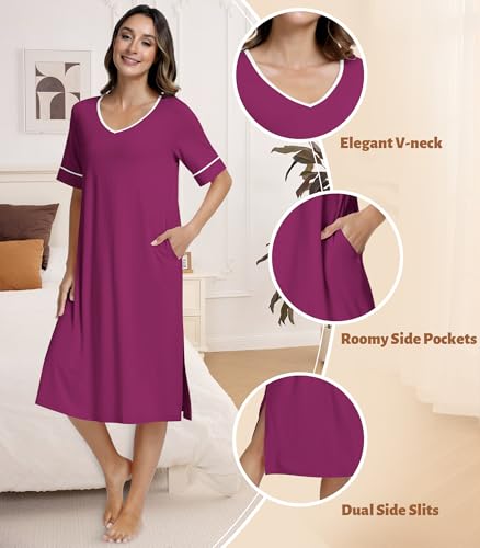 Image of NACHILA Bamboo Viscose Nightgowns for Women Cooling Night Gown with Pockets