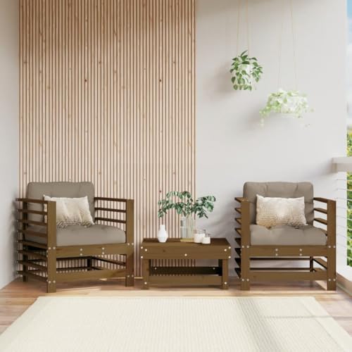 Homgoday Sillones de jardín 2 Unidades Madera Maciza Pino marrón Miel, Sillón Exterior Terraza Balcón Patio Butaca Asiento Muebles Mobiliario Hogar Comedor Sillas de jardín