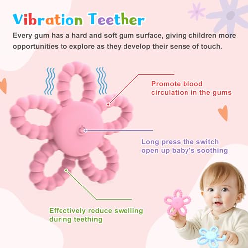 Image of Vibrating Sensory Chew Toy - Baby Teething Toys, 3X Vibration Silicone Teether Toys for Autistic Children & ADHD Toddler Kids Calming Travel Essentials for Airplane Car Gifts for Babies 3-6-24 Months