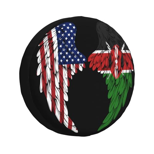 Image of Kenyan Flag America Flag Angel Wings Spare Tire Cover for Rv Trailer, Weatherproof Leather Wheel Cover Fit for Wrangler Rv SUV Truck Travel Trailer(14 Inch)