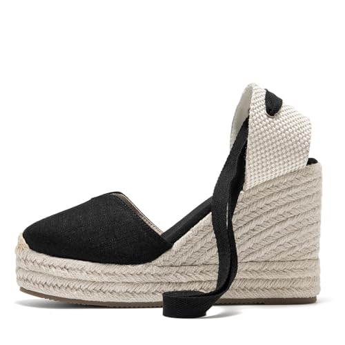 Image of Womens Espadrille Wedge Sandals Closed Toe Platform Lace Up Ankle Strap Slingback Summer Dress Shoes